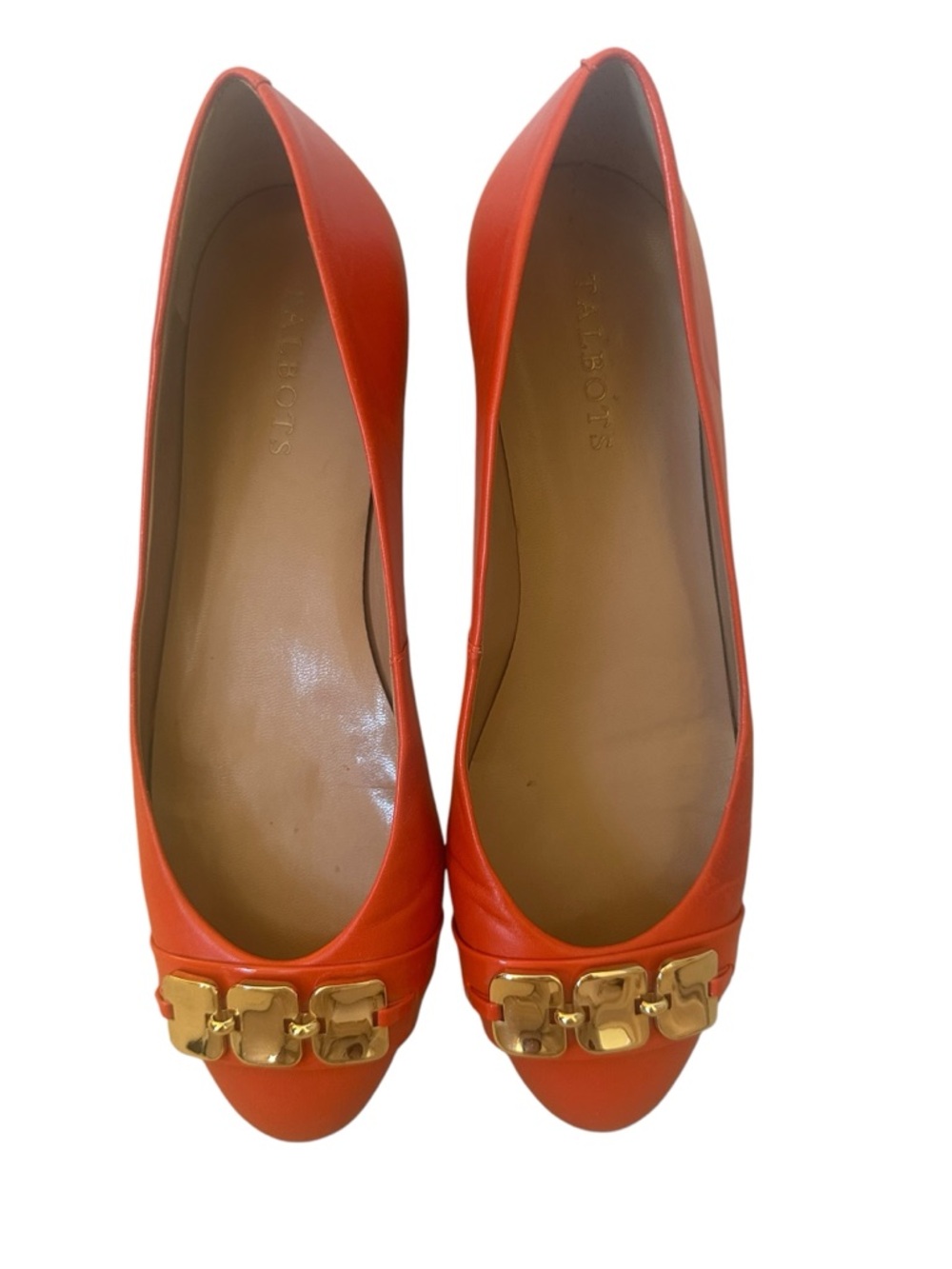 Talbots Women's Orange Leather Ballet Flats with Gold Hardware Size 9